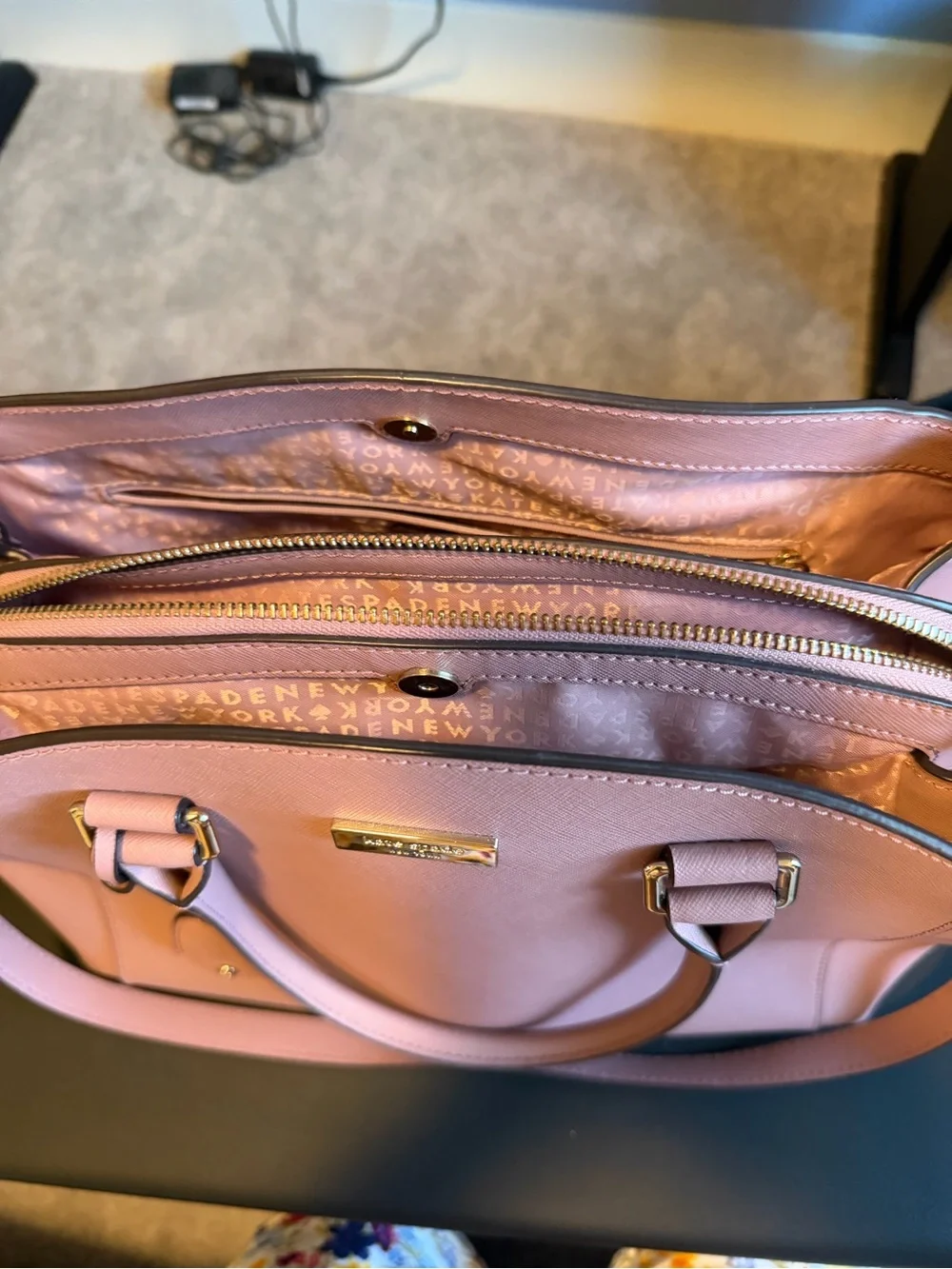 kate spade dusty rose leather satchel with gold hardware